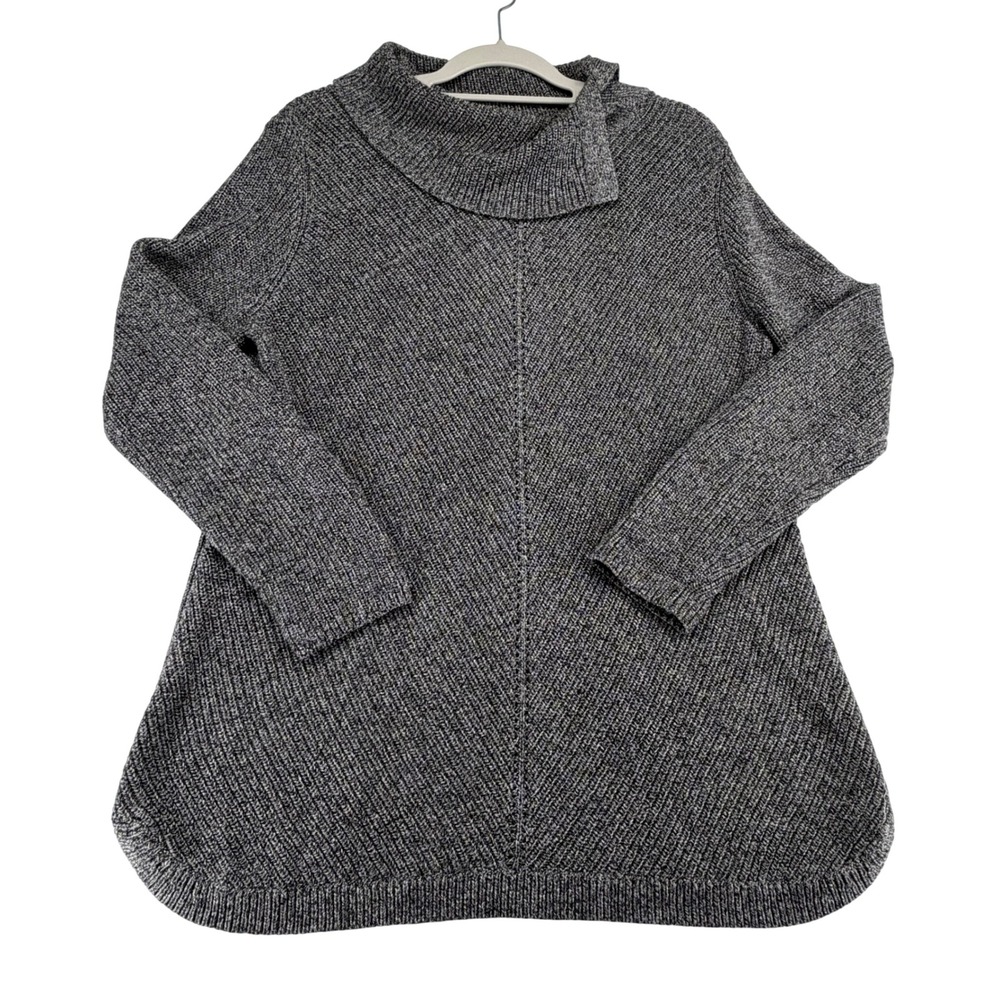 Talbots Petite Womens Large LP Gray Marled Cowl Neck Tunic Sweater Cotton Modal